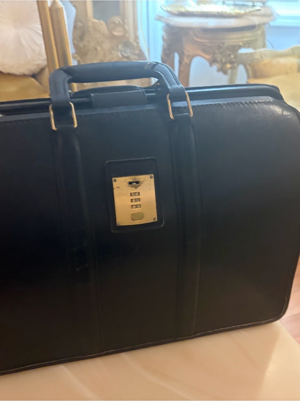 Coach Black Leather Men's Briefcase with Gold Combination Lock